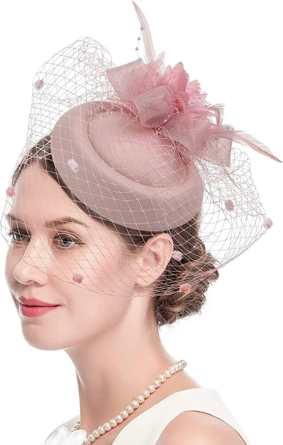 Vintage Fascinator Hat for Women – 20s/50s Pillbox Style with Flower & Veil for Kentucky Derby, Wedding, or Tea Party