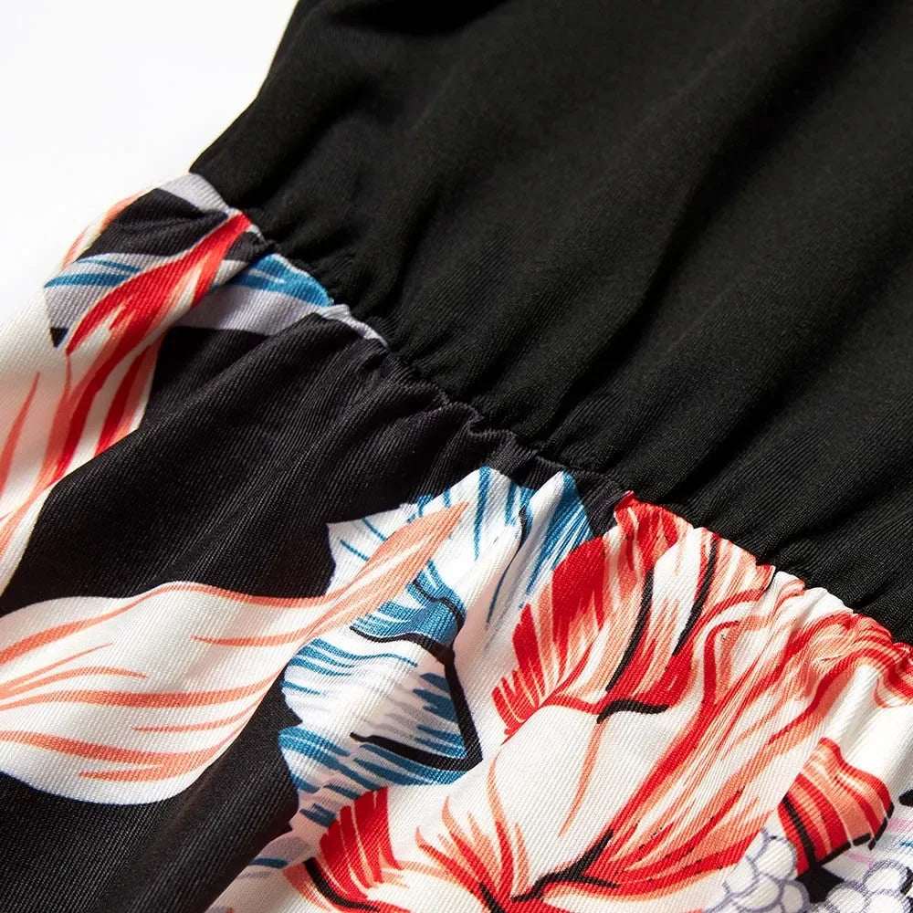 Fashion Mom and Daughter Dress Spring Summer Holiday Beach Dress Floral Patchwork Long Dress Baby Romper Mommy and Me Clothes