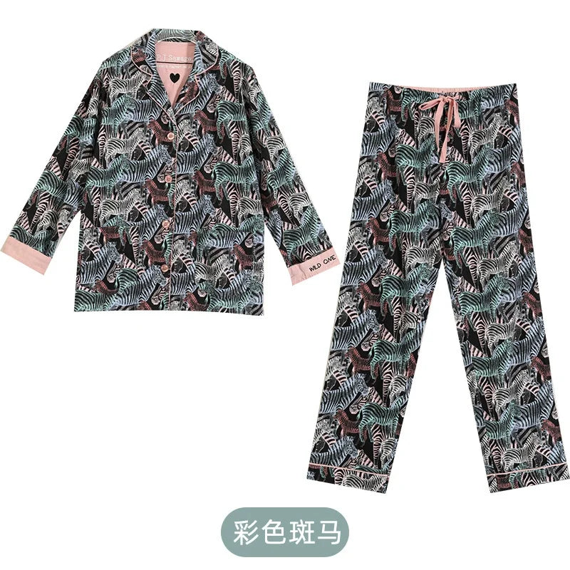 Women’s Cotton Cartoon Pajama Set – Long Sleeve Ankle-Length Pants Autumn Winter Homewear
