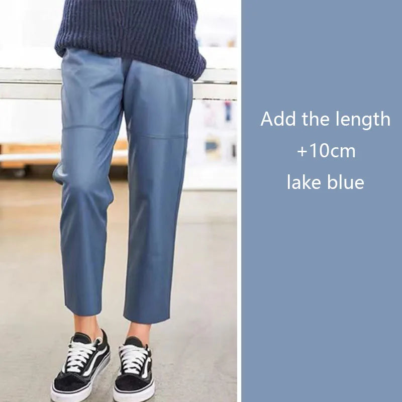 Women’s Genuine Sheepskin Leather Pants – High Waist Straight Fit Ankle-Length Trousers