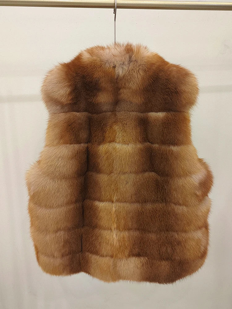 Women’s Luxury Natural Fox Fur Vest – Thick Real Fur Waistcoat for Autumn & Winter, Warm Elegant Outerwear