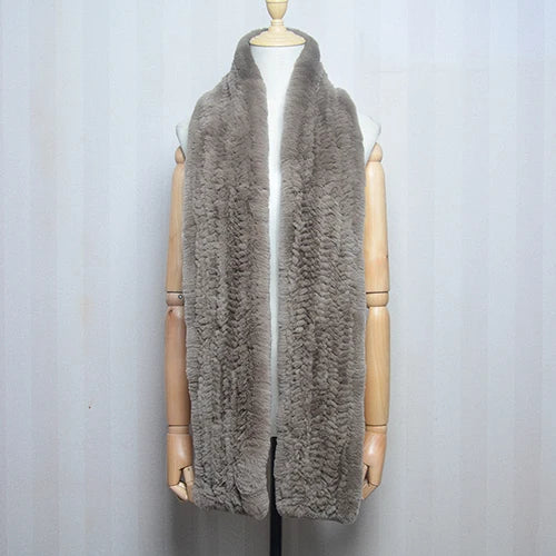 Women's Real Rex Rabbit Fur Knitted Winter Scarf– Luxury Wrap & Neck Warmer 170cm