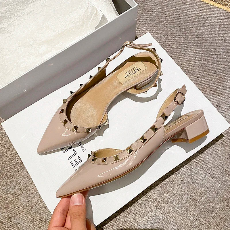 Luxury Gladiator Sandals for Women | Designer Rivet Slingbacks | Chunky 3cm Heel Summer Sandals - HER SHOP