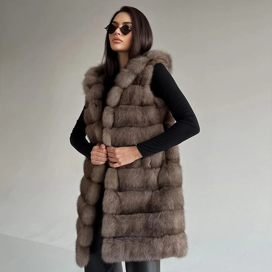 2024 Women's Luxury Fox Fur Vest – Mid-Long Waistcoat Jacket, Best-Selling Winter Fashion