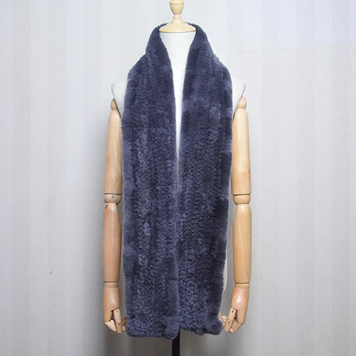 Women's Real Rex Rabbit Fur Knitted Winter Scarf– Luxury Wrap & Neck Warmer 170cm