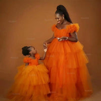 Fluffy Tulle Maternity Prom Dress - Ruffled Gown for Photoshoot & Mother-Kids Party