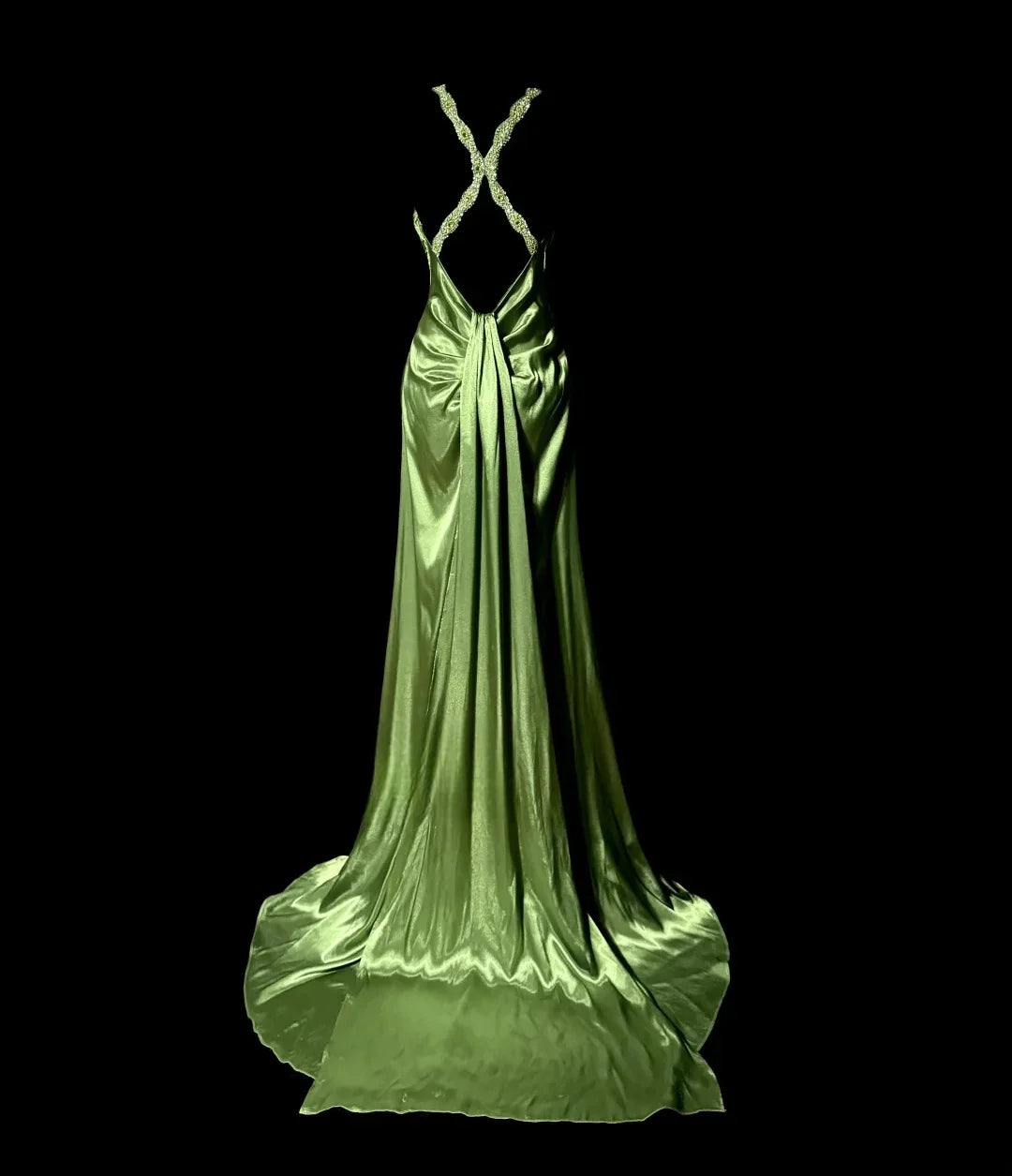 Luxury Green High-Slit Mermaid Evening Gown – Beaded Spaghetti Strap Celebrity Dress (Customizable)