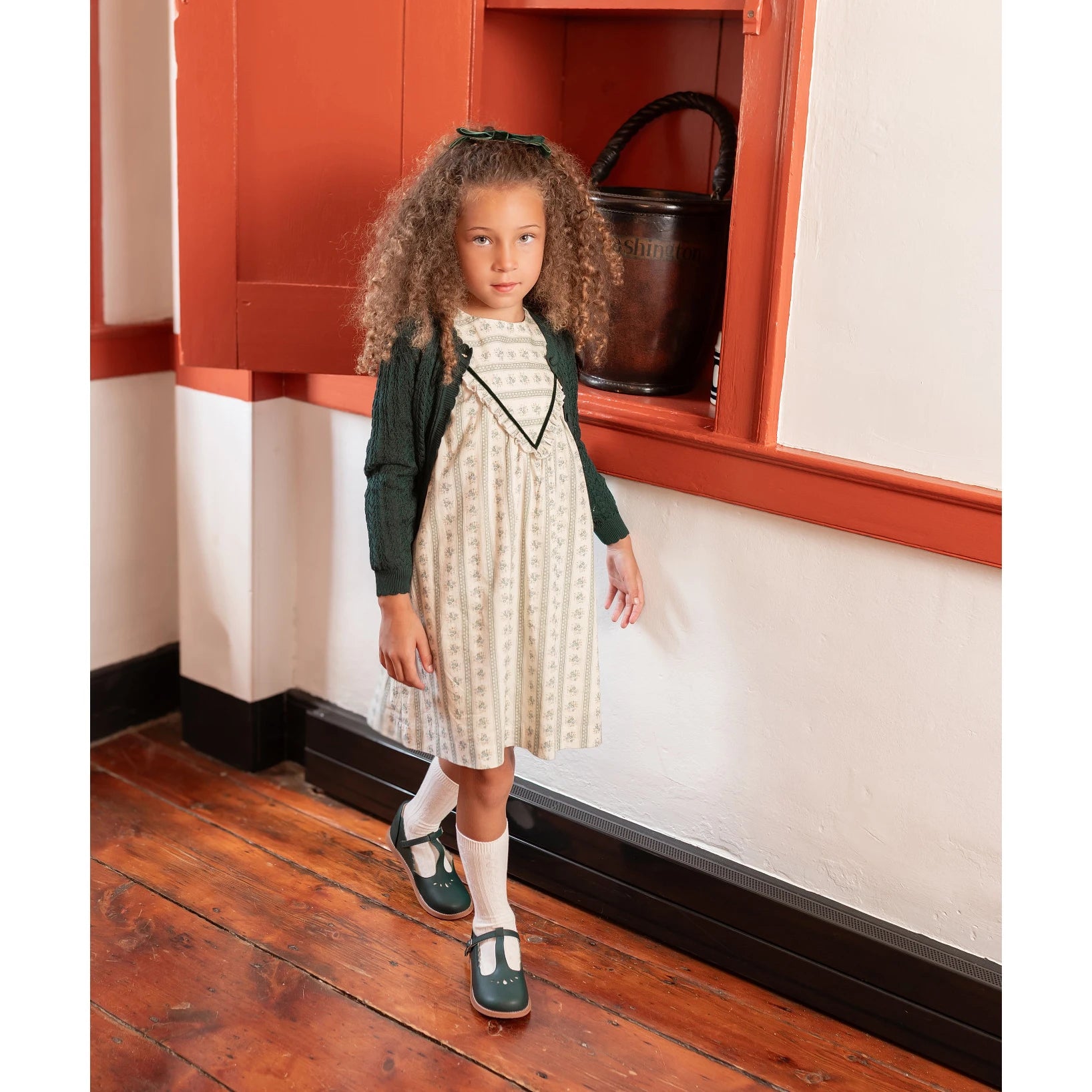 AP Tea Time Collection AW25 Girls Dress Boys Knitting Blazer Sweater Green Floral Cotton Family Matching Clothing
