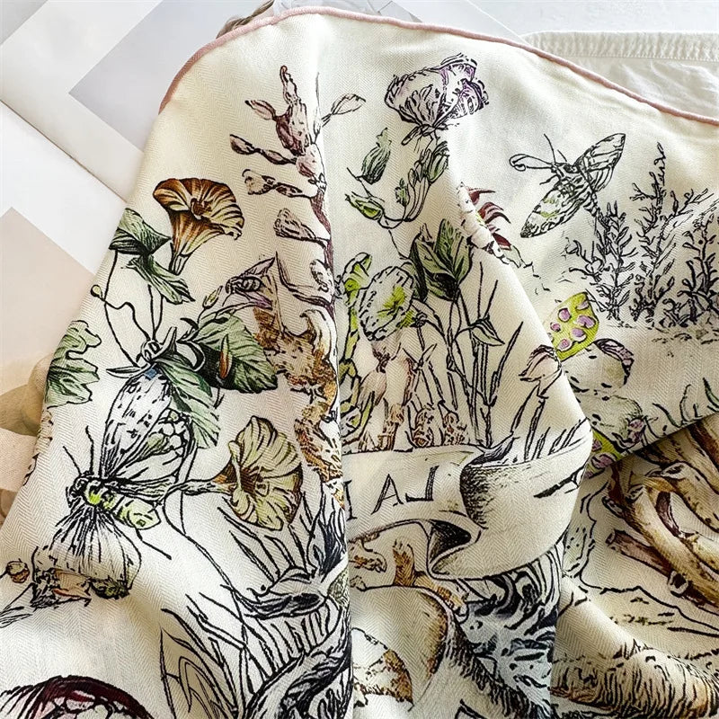 Winter Soft Scarf Double-Faced Printed Shawls Silk Wool Hand-rolled Edge Scarves Square Large Bandanas Shawls Christmas Gift