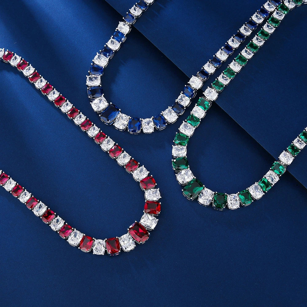 Luxury 925 Sterling Silver Necklace with Sapphire & High-Carbon Diamond Accents