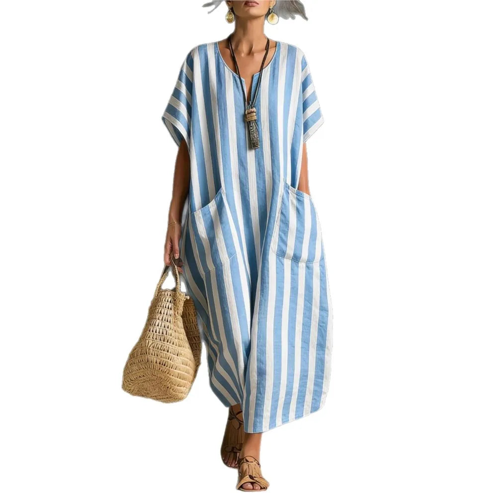 Striped V-Neck Loose Casual Summer Dress