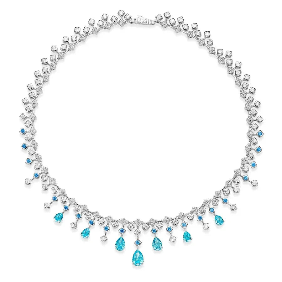 Fashion aquamarine 925 Sterling Silver Water Drop Necklace Cultivate Sapphire Blue Necklace Pendants Plated Gold Necklace - HER SHOP