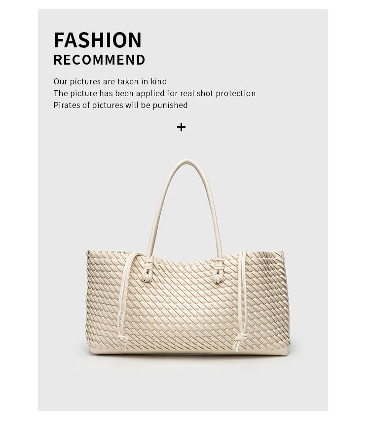 2025 New Women's Large Capacity Shopping Bag Tote Basket Woven Single Shoulder Fashion High End Handbag PU Leather Crossbody