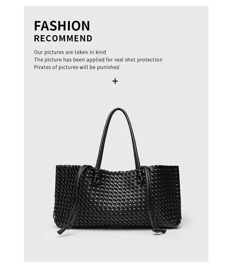 2025 New Women's Large Capacity Shopping Bag Tote Basket Woven Single Shoulder Fashion High End Handbag PU Leather Crossbody