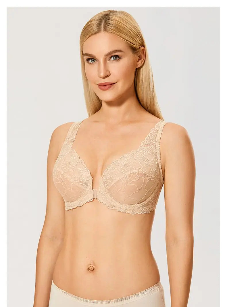 Front Button Women Bras Lady underwear Lace Summer Full Cup Thin Underwire Bras