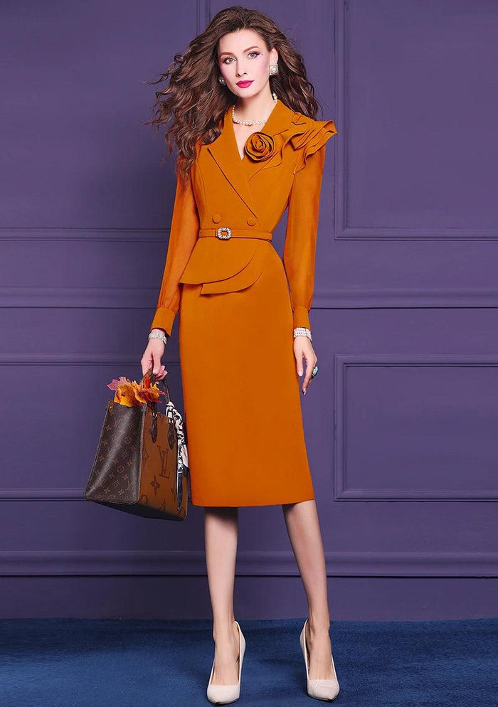Elegant Women s Blazer Pencil Dress Plus Sizes Available Orange M