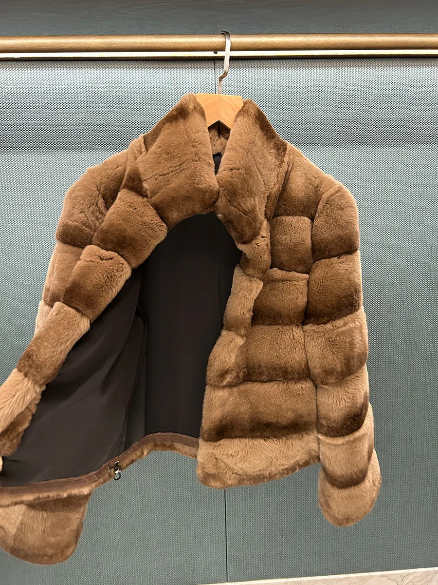 Women’s Full-Leather Mink Fur Collar Coat – Luxury Fall/Winter Fashion Outerwear