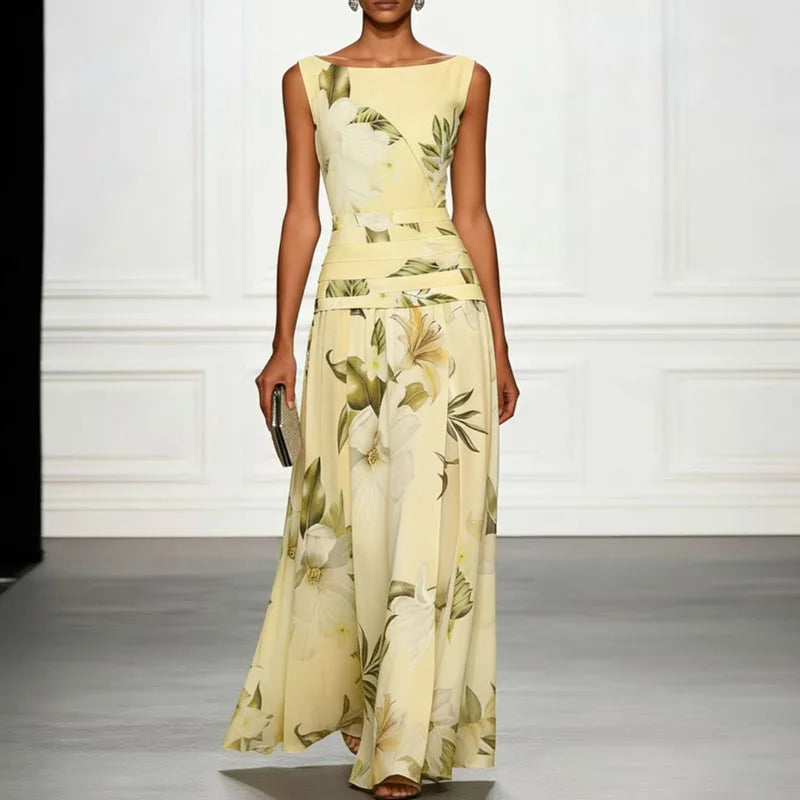 Women's Floral Print Maxi Dress – Sleeveless Slim-Fit A-Line Evening Party Dress