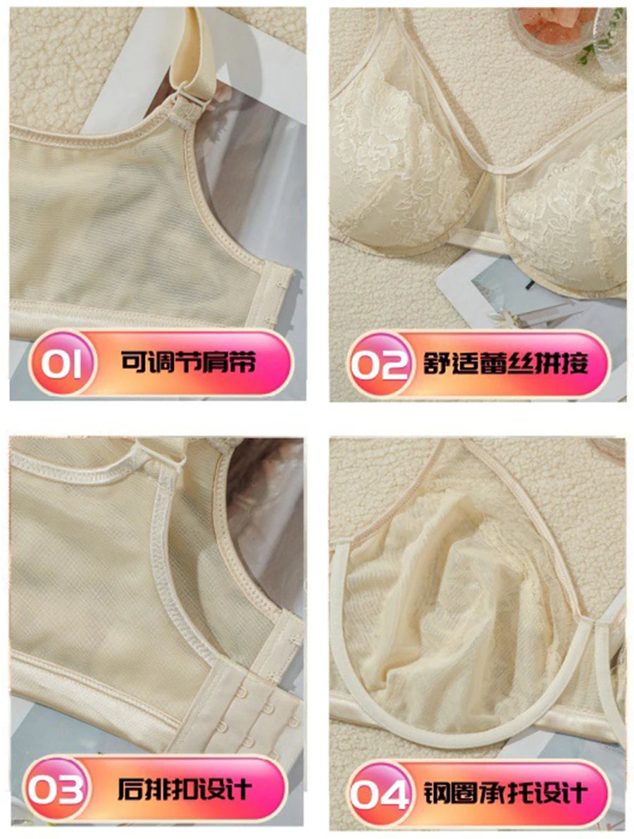 Sexy Women's Lace Floral Minimizer Bra Non-Padded Underwire Female Plus Size Adjustable Lingerie 36 38 40 42 44 C D E F