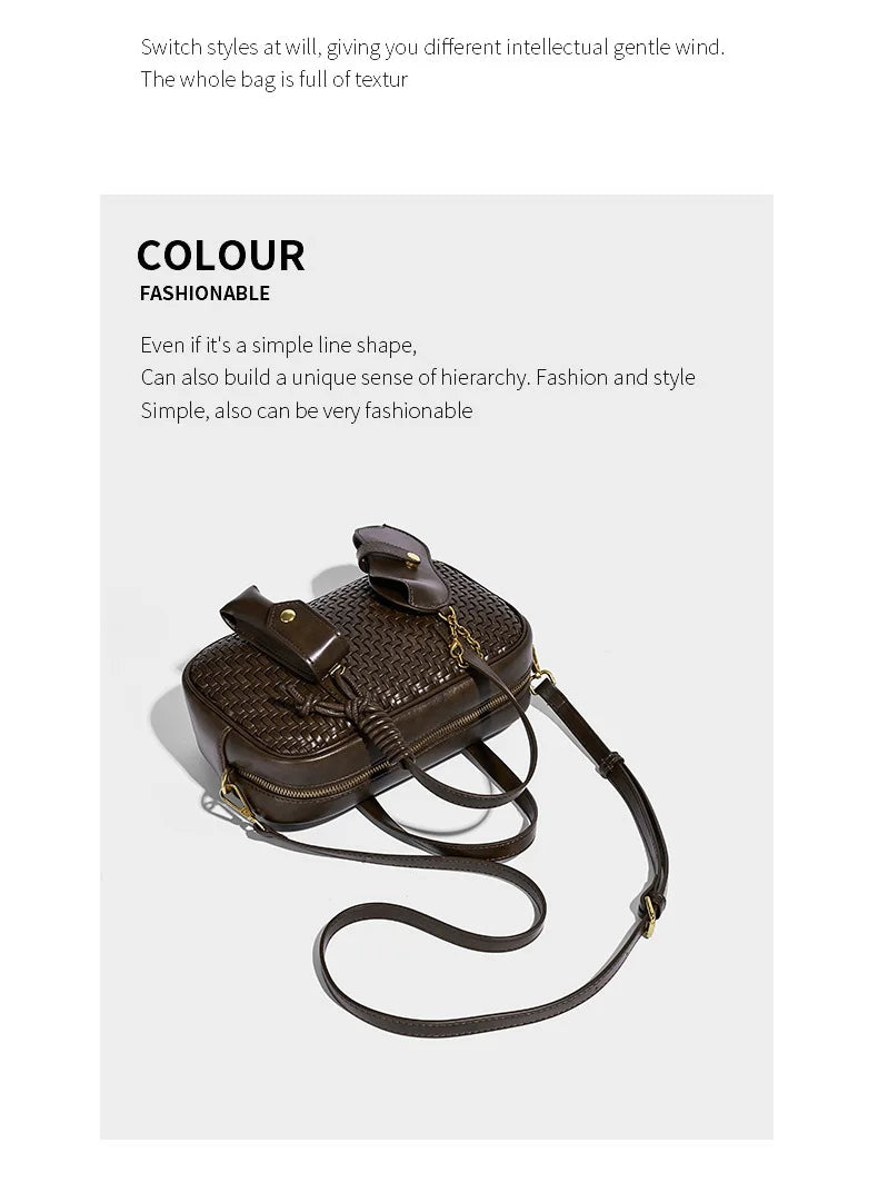 Women's Boston Bag 2025 Fall Winter New Woven Bowling Bag Unique Design Handheld Pack Trendy Light Luxury PU Leather Handbag