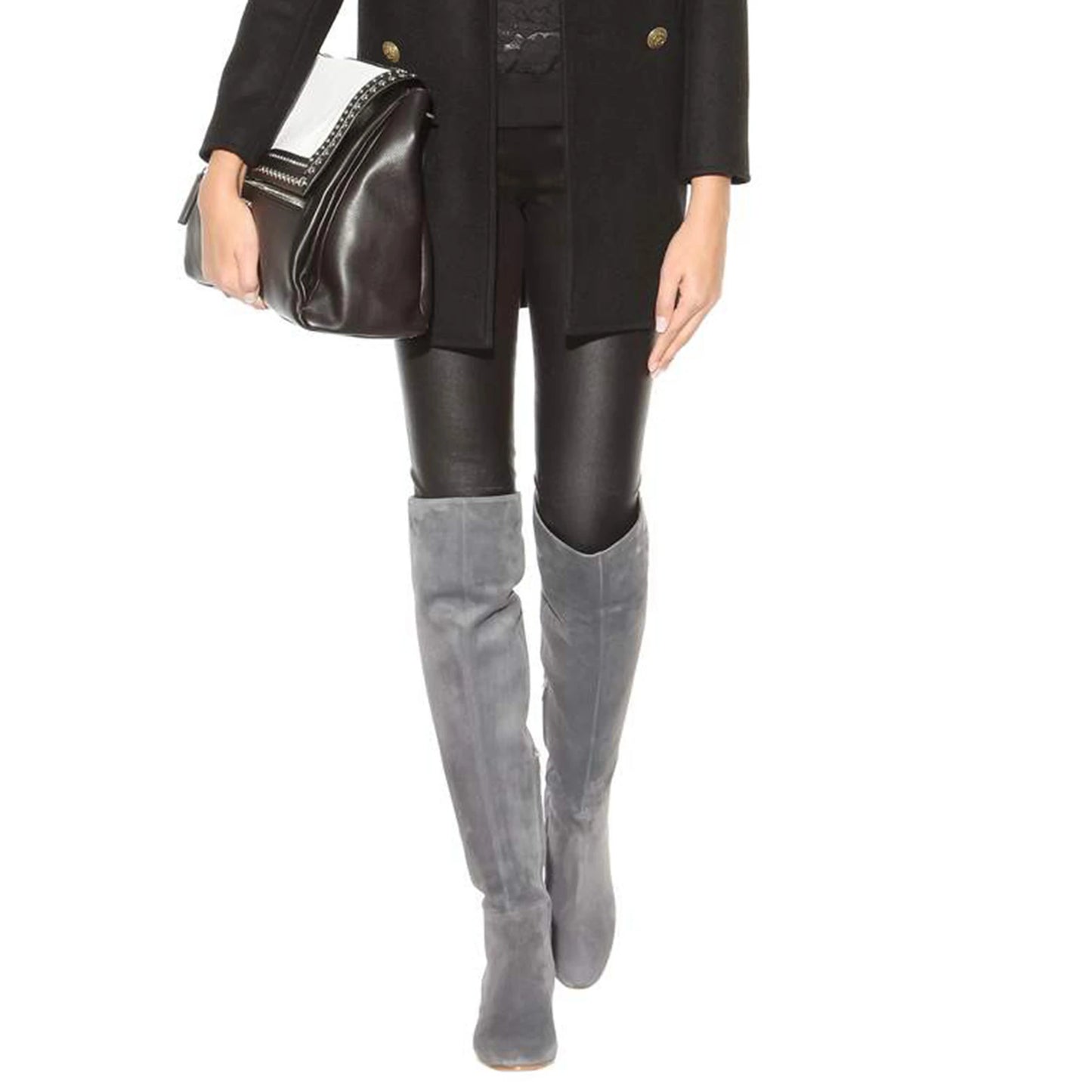 Plus Size Cow Suede Over-the-Knee High Heel Boots for Women – Retro Winter Long Boots with Zipper and Round Toe (Sizes 33–46)