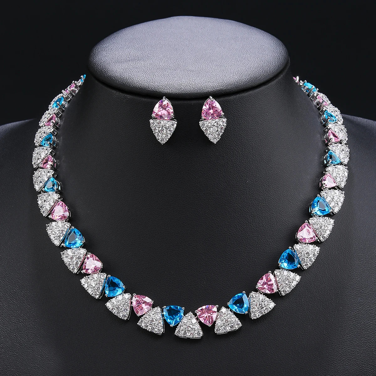 Elegant Multi Color Love Heart Cubic Zirconia Necklace Set  Wedding Bridal Necklace Earrings Costume Jewelry Set CN11332 - HER SHOP