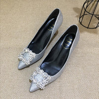 Deluxe Silk High Heel Wedding Shoes - Diamond Buckle, Pointed Toe, Star Style for Women