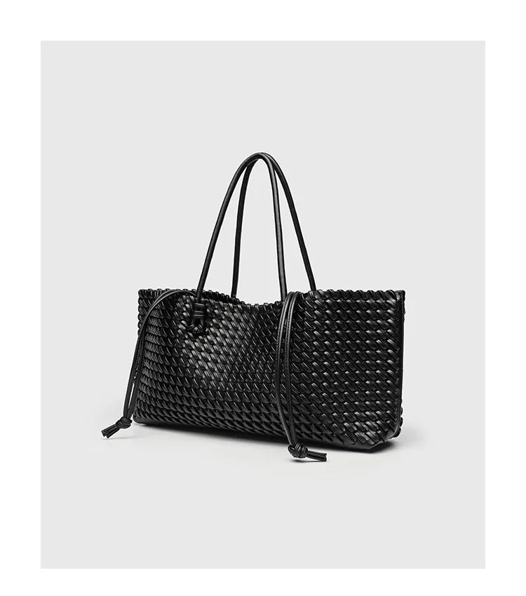 2025 New Women's Large Capacity Shopping Bag Tote Basket Woven Single Shoulder Fashion High End Handbag PU Leather Crossbody