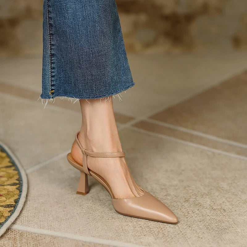 Genuine Leather Shoes for Women – Slingback Elegant High Heels for Party - HER SHOP