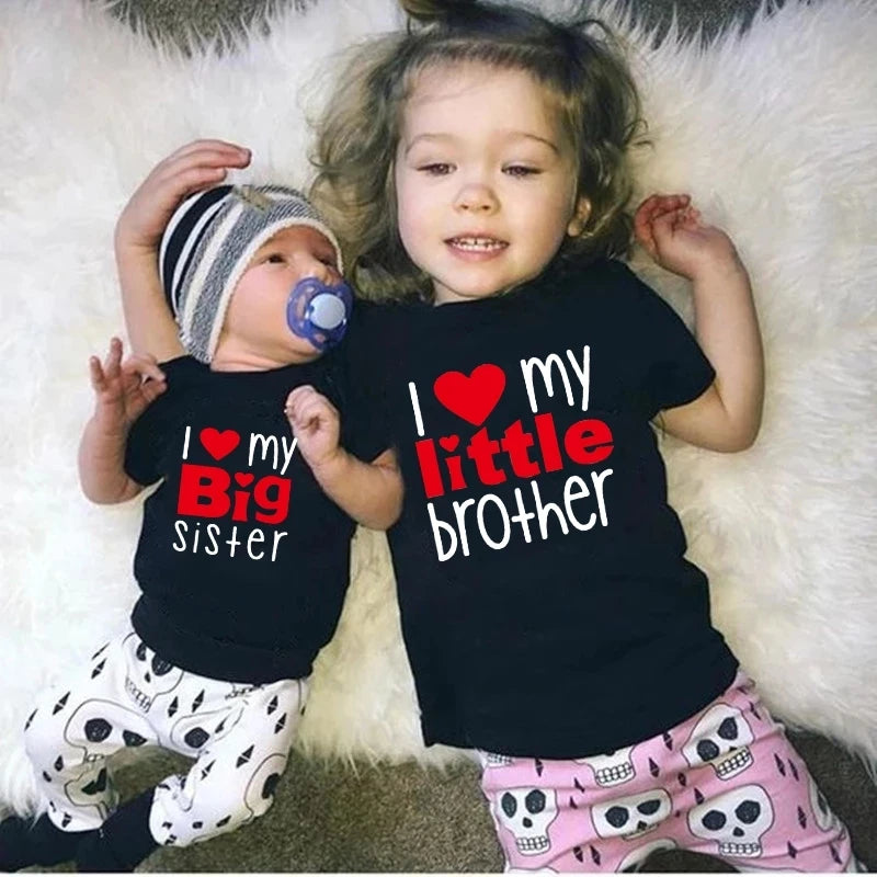 1PC Matching T Shirts Sibling Sisters Brother T-shirt I Love My Big Sister Family Clothing Kids Boys Clothes Baby Bodysuits