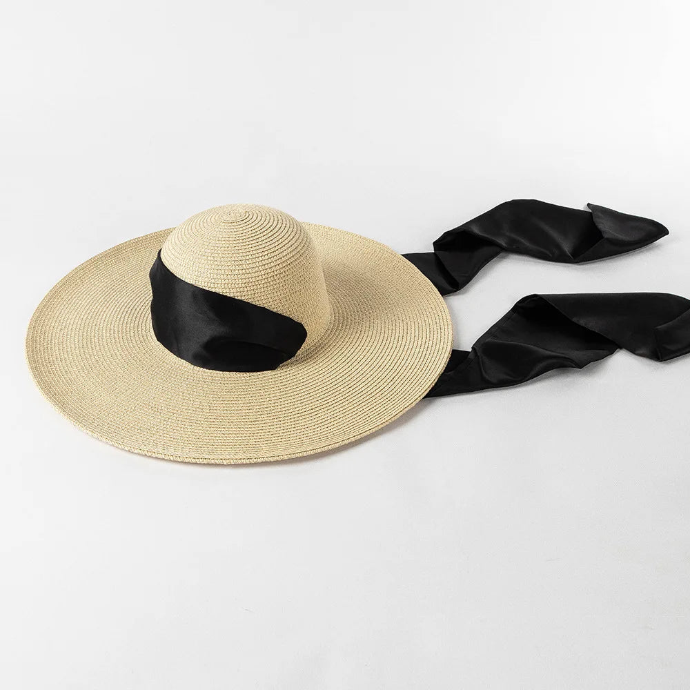 New Fashion Casual Wide Strap Dome  Straw Hat for Women Wide Brim Beach Hat