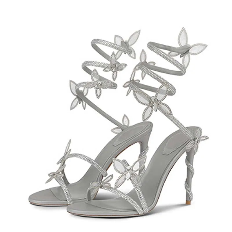 Sexy Crystal Flower High Heel Sandals for Women – Street Style Narrow Band Ankle Strap Party & Dance Shoes