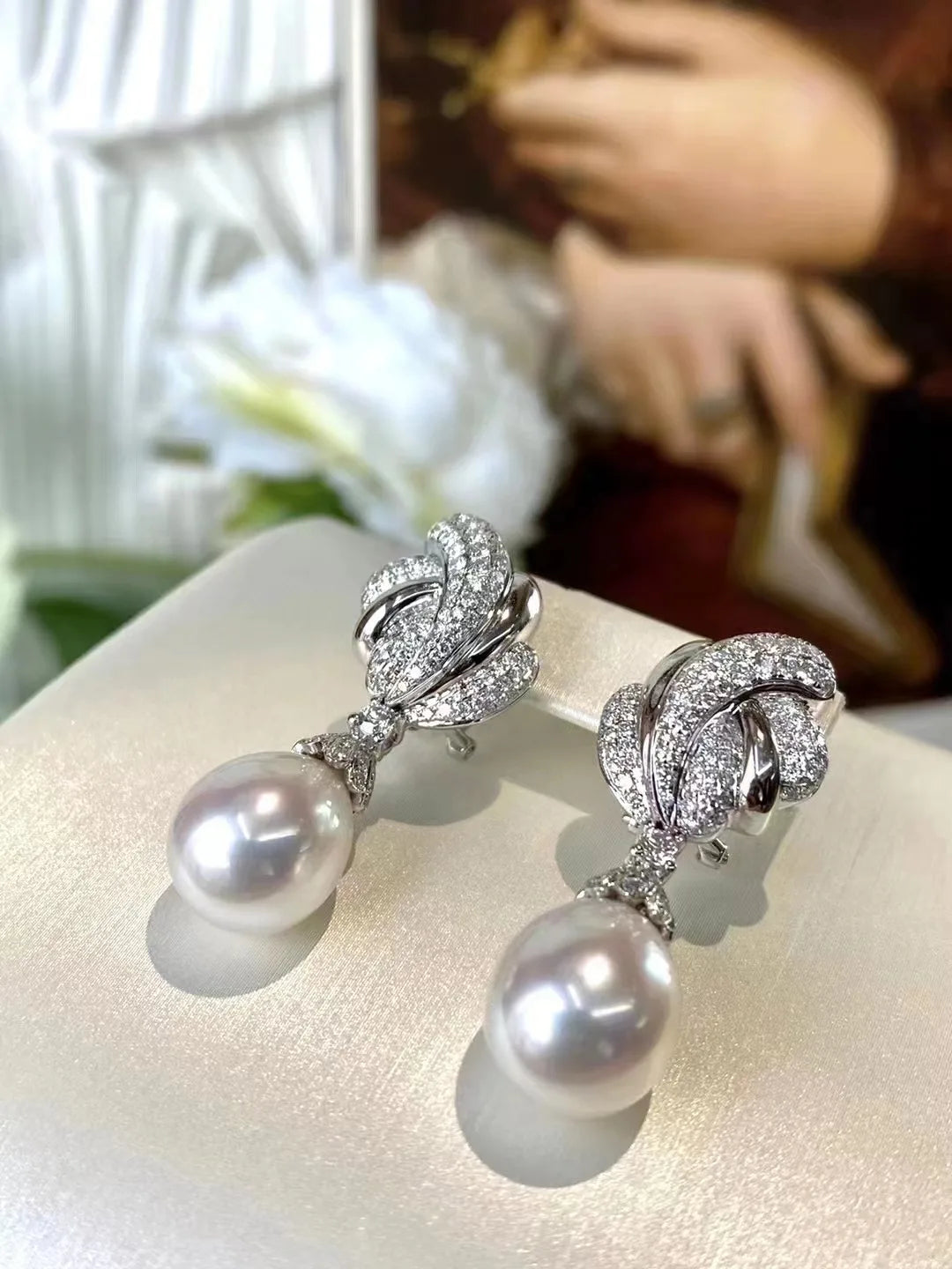 925 Sterling Silver Round 10-11mm Natural Freshwater White Pearl Drop Dangle Earrings  Women's Holiday Gift