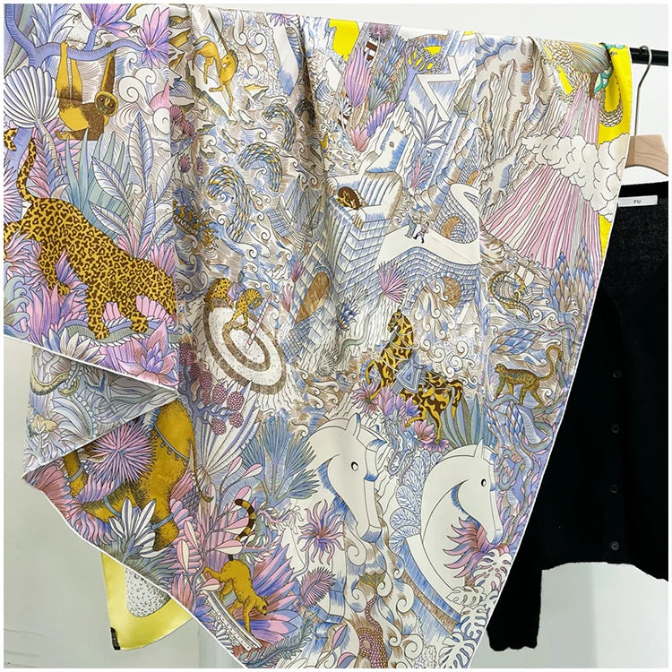 Designer Mulberry Silk Scarf 140CM Luxury Designer Large Shawls Poncho Hand-Rolled Edges Stole 135CM 135CM