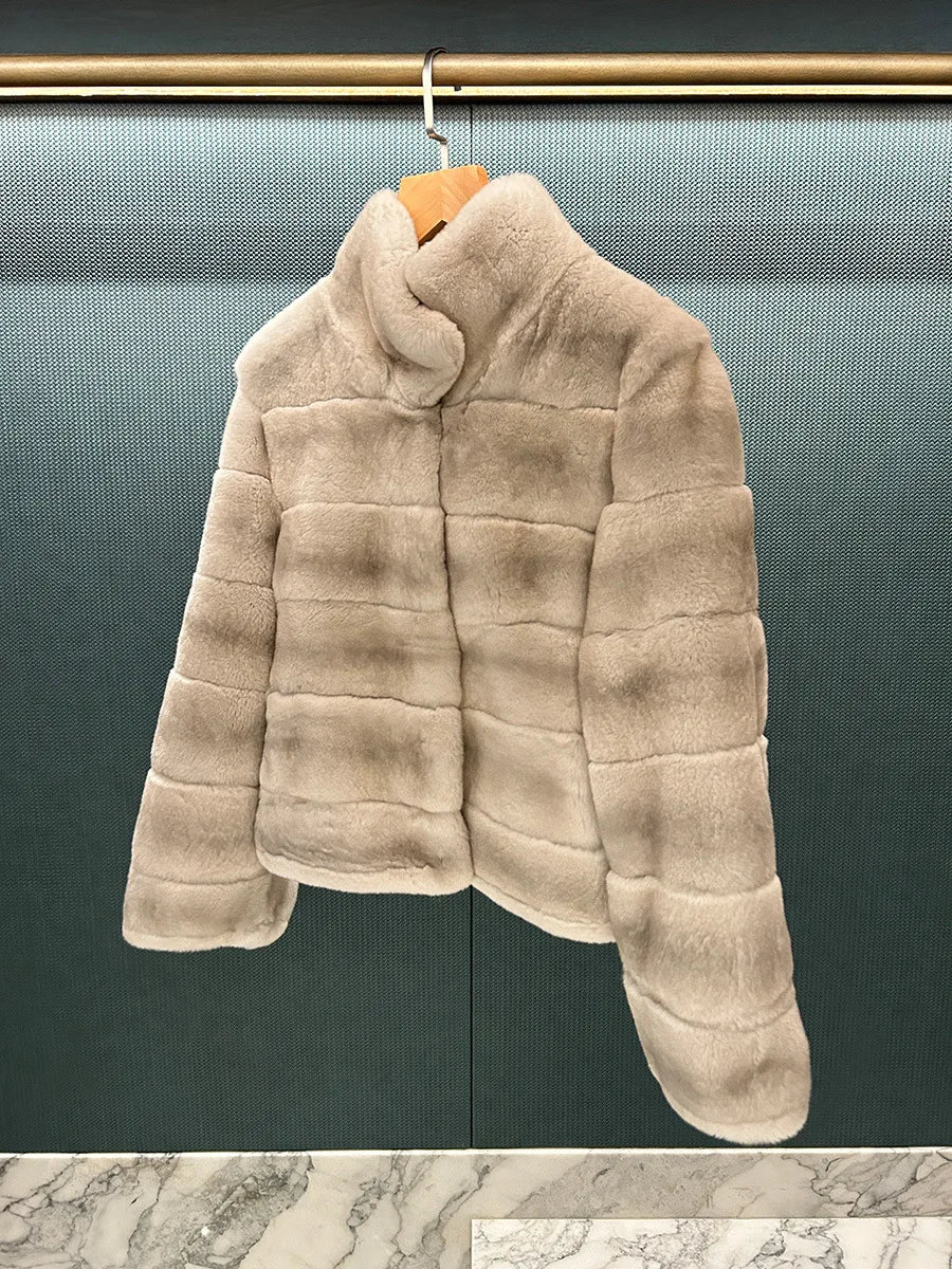 Women’s Full-Leather Mink Fur Collar Coat – Luxury Fall/Winter Fashion Outerwear