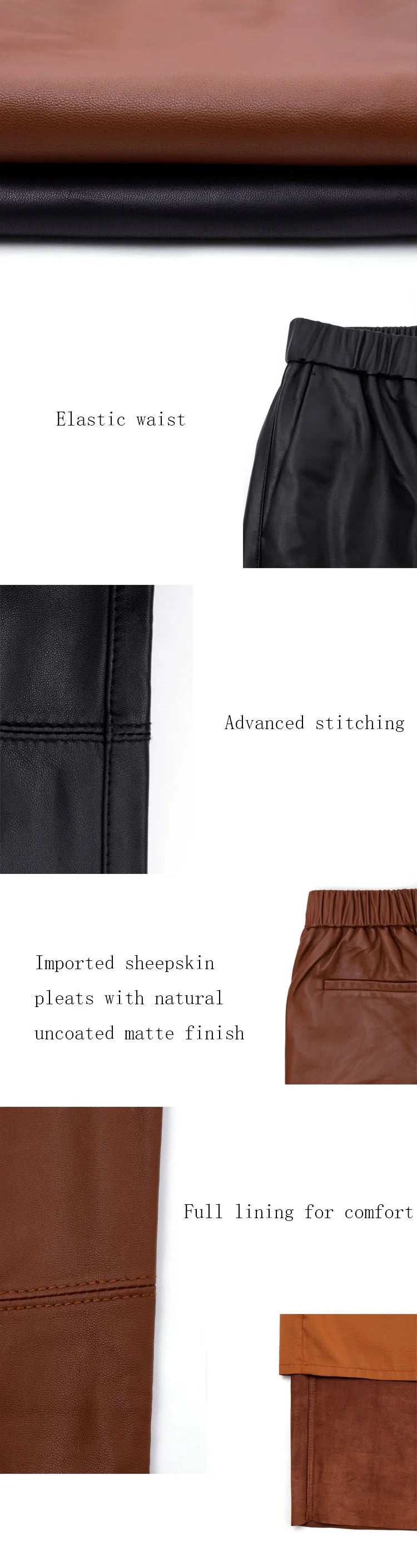 Women’s Genuine Sheepskin Leather Pants – High Waist Straight Fit Ankle-Length Trousers