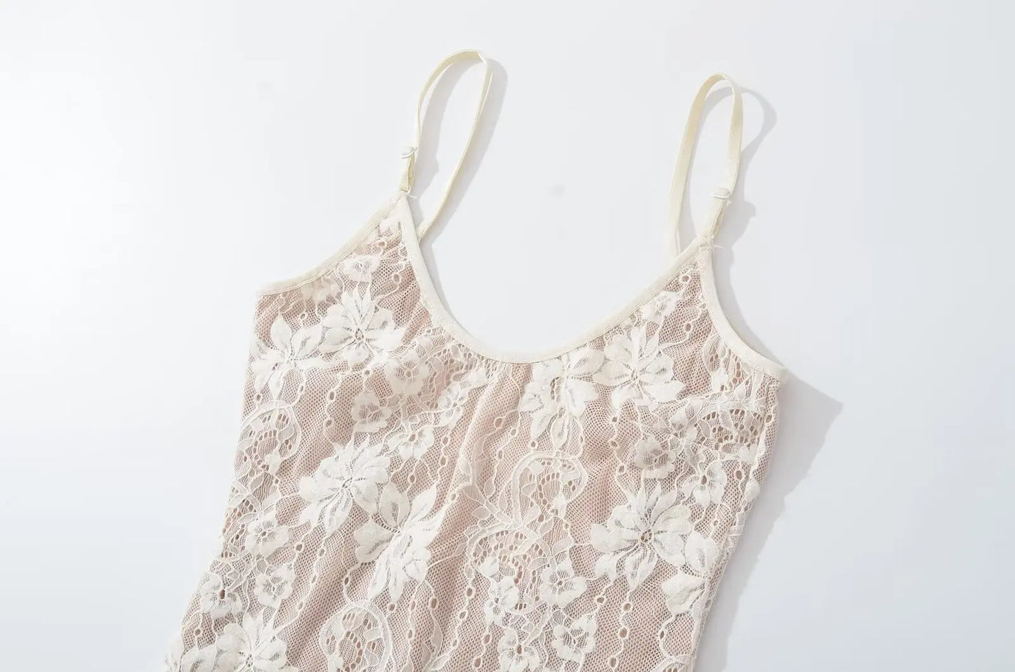 Sexy Sheer Lace Backless Spaghetti Strap Bodysuit with Lining – Slim Fit Tight Short Romper for Women