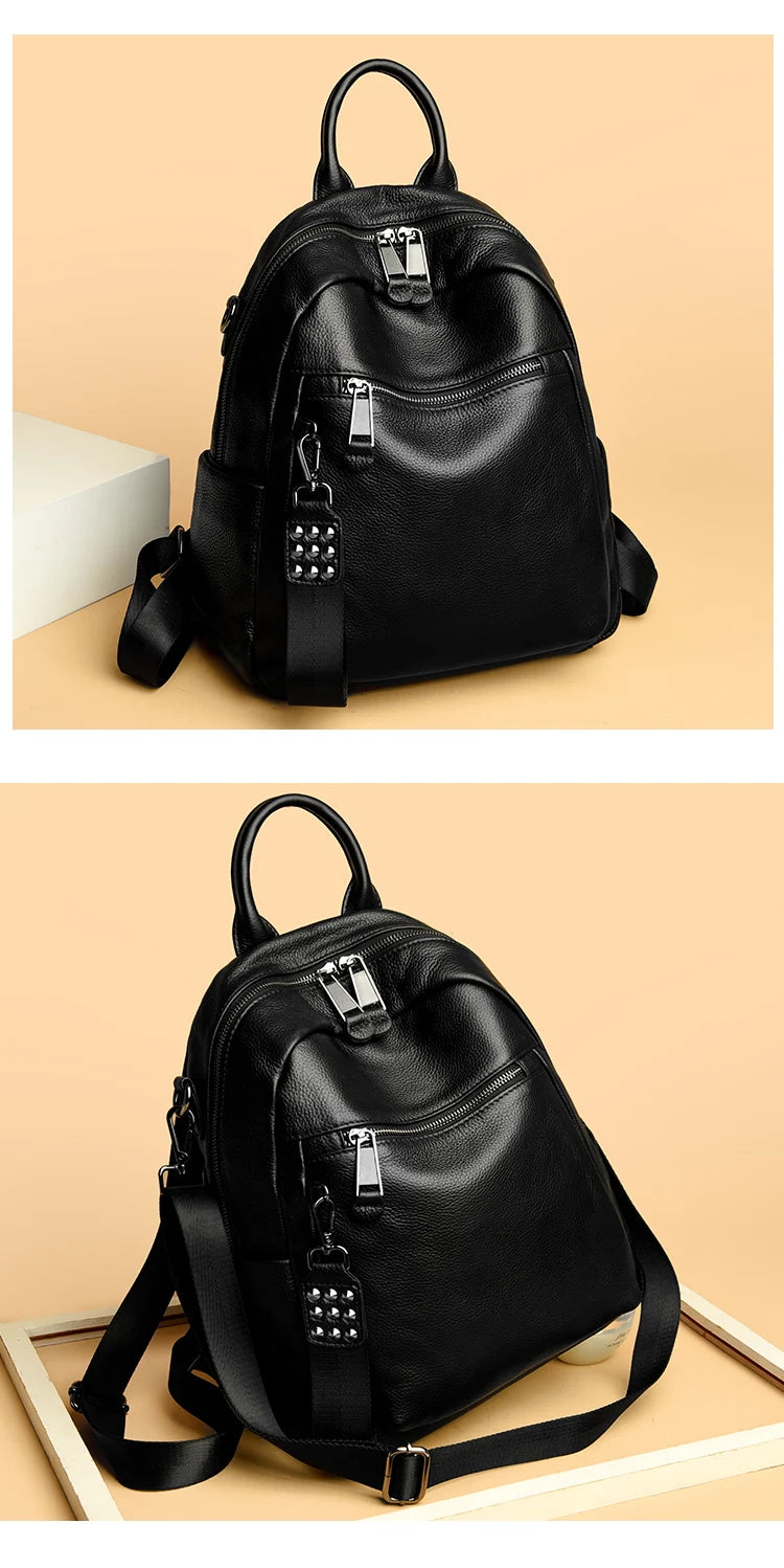 Genuine Leather Women's Backpack Fashion and Elegant Bag Soft Leather Solid Backpack Zipper Comfortable Bag For Ladies Designer