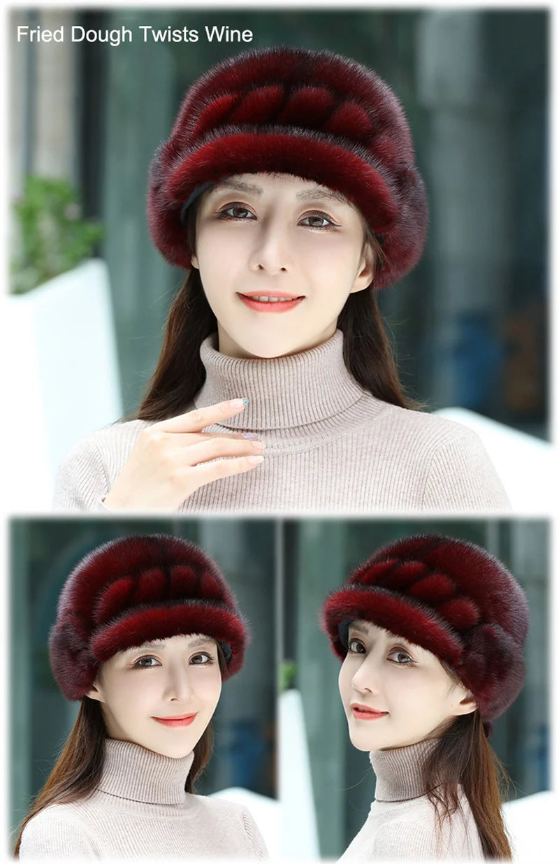 Russian Fur Hat Winter Warm Natural Mink Fur Hats for Women Classic Luxury Caps Earflap Christmas Hat Luxury Lady Real Mink Hat