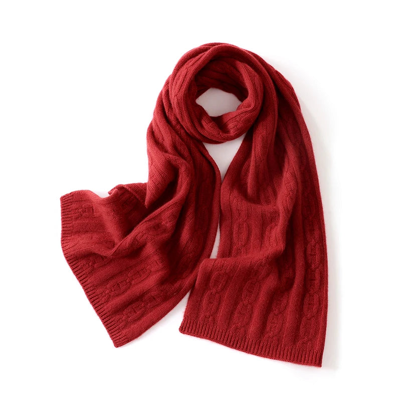 100% Cashmere Autumn Winter Three-Ply Twist Pattern Unisex Scarf Neck Warmer Shawl Cold-Proof Thickened Neck Gaiter