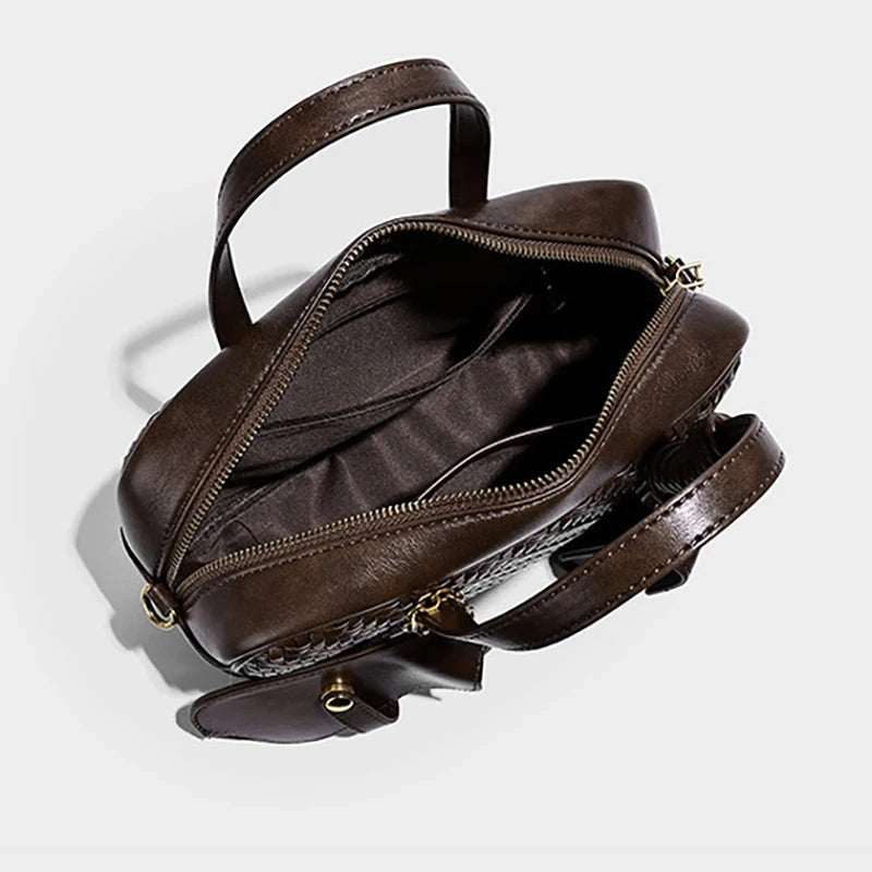 Women's Boston Bag 2025 Fall Winter New Woven Bowling Bag Unique Design Handheld Pack Trendy Light Luxury PU Leather Handbag