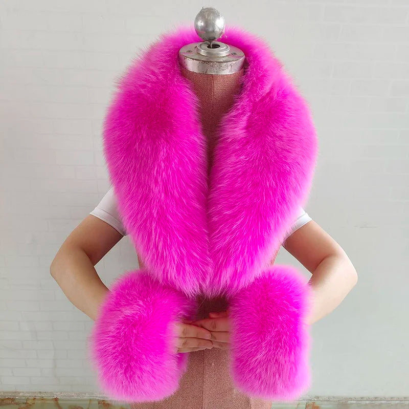 Luxury 100% Natural Fox Fur Scarf & Cuff Set for Women – Authentic Winter Fox Fur Collar, Ultra-Warm Neck Warmer