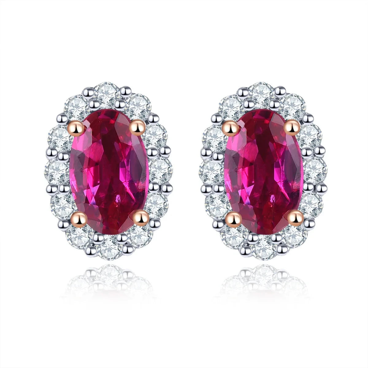 14K Rose Gold Natural Ruby and Diamond Stud Earrings - 0.55 Carat Ruby, 0.175 Carat Diamond - Elegant Jewelry for Women