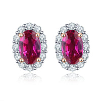 14K Rose Gold Natural Ruby and Diamond Stud Earrings - 0.55 Carat Ruby, 0.175 Carat Diamond - Elegant Jewelry for Women