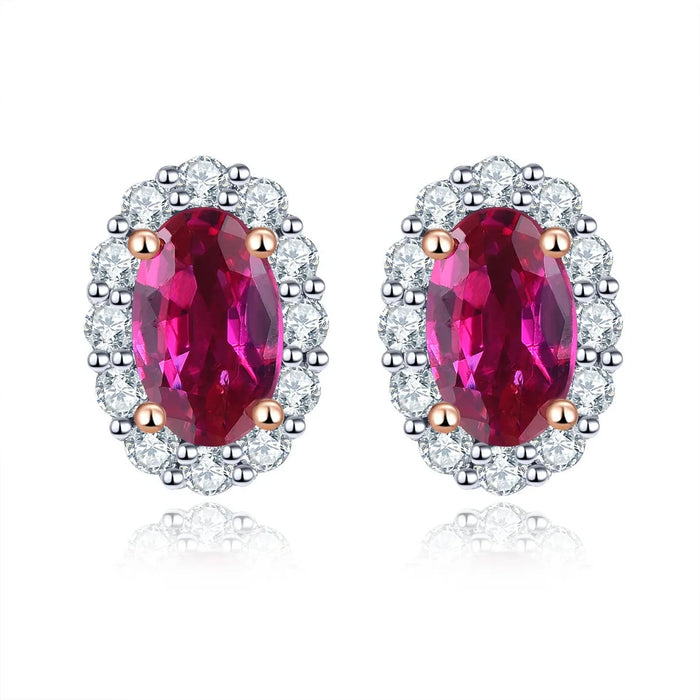 14K Rose Gold Natural Ruby and Diamond Stud Earrings - 0.55 Carat Ruby, 0.175 Carat Diamond - Elegant Jewelry for Women