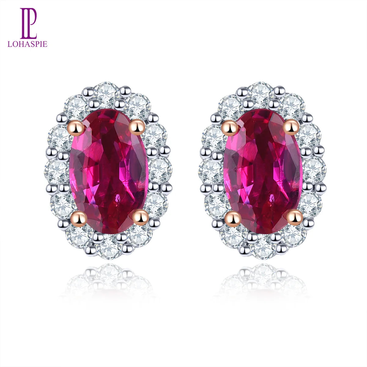 14K Rose Gold Natural Ruby and Diamond Stud Earrings - 0.55 Carat Ruby, 0.175 Carat Diamond - Elegant Jewelry for Women