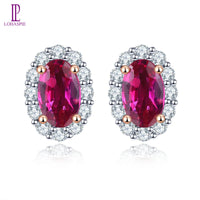 14K Rose Gold Natural Ruby and Diamond Stud Earrings - 0.55 Carat Ruby, 0.175 Carat Diamond - Elegant Jewelry for Women