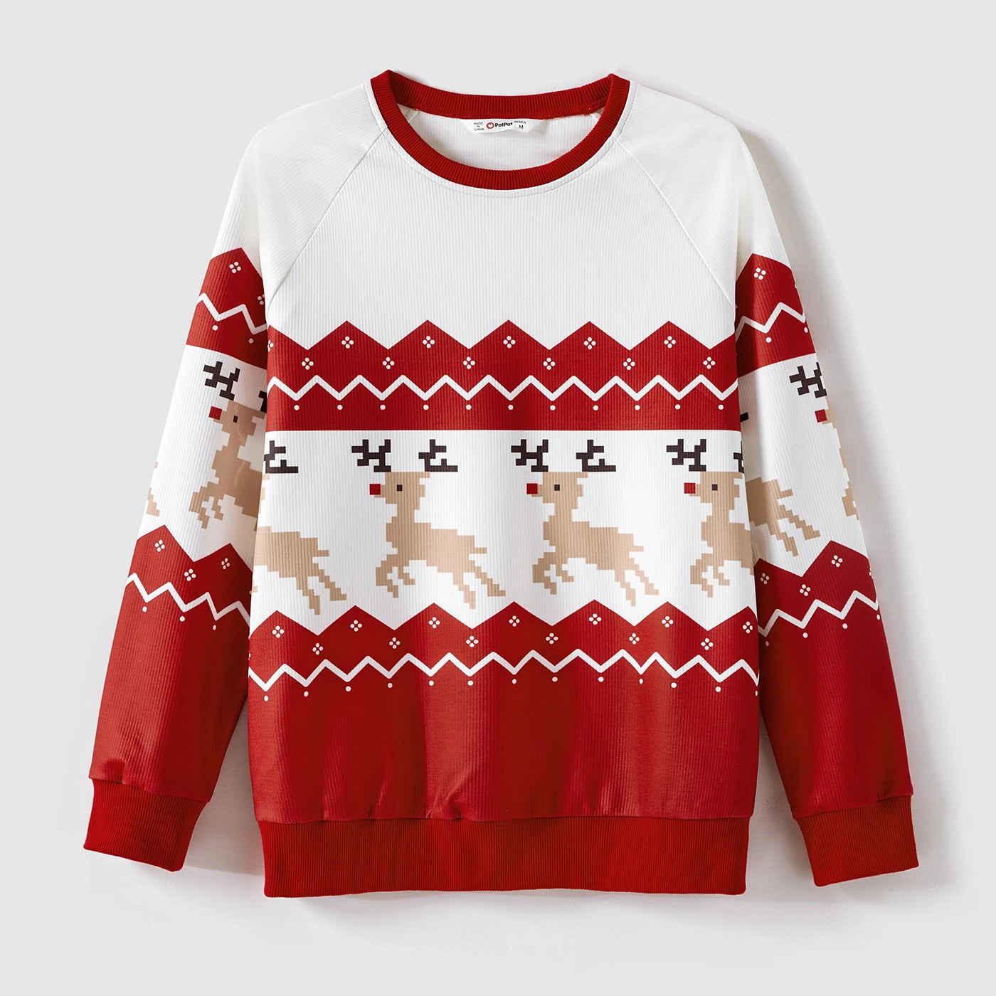 Christmas Family Matching Sweatshirts – Allover Reindeer Print Raglan Sleeve Tops | Holiday Family Outfits