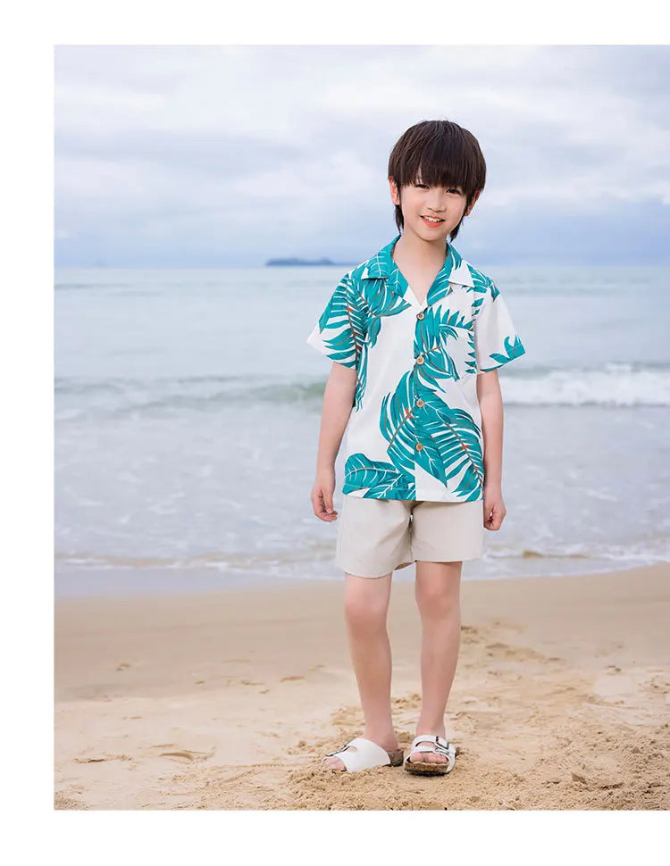 Beach Ware Clothes for Family Shirts Set Vacation Long Mother and Daughter Blue Dress for The Sea Resorts Look Father Son Outfit