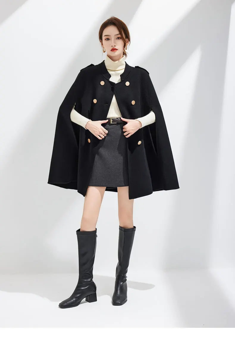 Ladies’ 100% Cashmere Double-Sided Long Jacket – Thick Classic Business Coat for Autumn & Winter